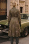 Women's Khaki Double-Breasted Collar Patterned Belted Waist Pocketed Long Trench Coat Arm-26Y001105 - 2