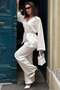 Ecru V-Neck Buttoned Belted Double Modal Women's Suit Mg2619 - 5