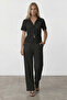 Black Button Detailed Gofre Blouse and Trousers Set Alc-X15530 - 4