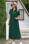 Women's Short Sleeve Collared Zippered Long Viscose Two-Thread Dress