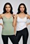 2-Pack Women's Cotton V-Neck Lace Detailed Thin Rope Strap Undershirt Casual Stylish Underwear Badi