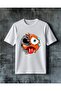 Orange Crying Face Caricature Printed Oversize T-Shirt