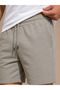 Men's Khaki Pique Fabric Elastic Waist Lace-Up Shorts - 5