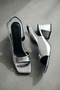 Robona Silver Wrinkled Patent Leather (8 cm) Square Toe Heeled Shoes - 2