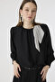 Polka Dot Scarf and Pleated Detailed Black Blouse 0142