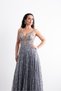 Long Evening Dress with Thin Straps, Sequins, Beading, Transparent Detailing - 8