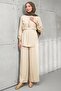 Beige Elastic Waist Zippered Jacket and Trousers Set