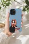 iPhone 15 Pro Max Compatible Launch Silicone Cat Woman Patterned Shock-Absorbing Case Blue