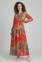 Women's Shirt Collar, Gathered Waist, Authentic Patterned Viscose Red Hijab Dress - 3