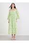 Green Off Shoulder Cotton Tiered Maxi Dress - 3
