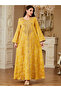 Yellow Texture Fabric Faux Pearl Detail Jalabiya