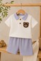 Baby boy teddy bear embroidered polo collar openwork 2-piece summer baby set top and bottom 3-18 months - 2