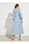 Blue A-Line Midi Dress with Bell Sleeves - 4