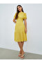 Yellow Textured Puff Sleeves Midi Dress - 3
