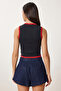 Contrast Piping Cotton Blouse Lcr0126 Dark Blue - 4