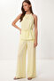 Tie-Detail Blouse Trousers Linen Set Lby0052 Light Yellow