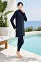 Navy Blue Hijab Swimsuit Set, Includes Bonnet, Flexible Fabric, Fully Covered, Set of 3 - 2