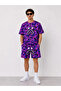 Men's oversized fit pubg bape x shark embroidered pocket shorts set - purple - 3