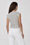 Polka Dot Patterned Boat Neck Sleeveless Blouse - 5