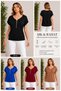 Women's V-Neck Short Sleeve Viscose Blouse with Shiny Detail at the Sleeve End - 3