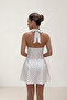 Women's White Polka Dot Halter Neck Backless Mini Dress - 2