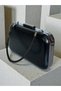 Black Women's Evening Dress Bag with Black Stone Handle Detail for Wedding, Engagement, Graduation - 4