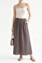 Women's Midi Skirt with Elastic Waist and Pocket Detail, High Waist - 2