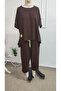 Women's Short Sleeve Crew Neck Viscose Two Thread Blouse and Pants Double Set - 4