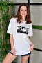 Women's Crew Neck Printed Short Sleeve Oversized T-Shirt - White