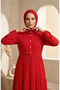 Hakim Yaka Polka Dot Hijab Dress 0290-02 Red - 4