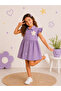 Girl's Floral Appliqué Ruffle Sleeve Buttoned Denim Dress - 2