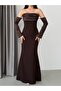 Brown Satin Evening Dress with Sleeve Detail - 6