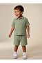 Boy's Muslin Fabric Shirt and Shorts 2-Piece Set Green