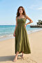 Khaki Long Cotton Unlined Summer Dress – with Straps - 2