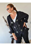 Women's Black Hooded Star Embroidered Pocketed Drawstring Cotton Linen Shirt Jacket - 4