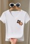 Women's Brown Heart Printed Basic Daily Use V-Neck Slim Fit Lycra T-Shirt
