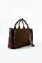 Women's Brown Canvas Crossbody Bag with Handle Detail - 2