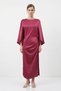 Burgundy Bat Sleeve Slit Satin Midi Dress 252767 - 2