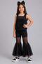 Girl's 3D Rose Printed Halter Blouse with Transparent Tulle Spanish Flare Black Bottom Top Set - 4