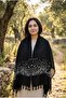 شال أسود منقوش بشرّابات - شال ووشاح من القماش القطني للكتف