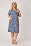 Women's Plus Size 100% Cotton Combed Fabric Zipper Summer Dress / Blue-White 4099 - 3