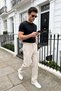 Salto Double Fabric Pleated Men's Beige Baggy Pants Wide Leg Trousers - 6