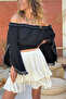 Black Spanish Sleeve Off-Shoulder Bohemian Muslin Crop Woven Blouse 35 35 - 3