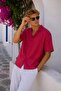 Men's Short Sleeve Muslin Shirt with Apaş Collar, Comfortable Fit, Summer Red Ls-18015 - 2