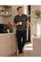 Men's Khaki Crew Neck 3-Button Chest Pocket Seasonal Cotton Lycra Short Sleeve Pocketed Pajama Set - 6