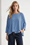 Women's Indigo Wrap Cut Pearl Detailed Flowy Blouse Alc-X15533