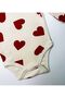 Baby Girl Heart Printed Long Sleeve Ribbed Bodysuit Beige - 4