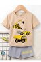 Summer Children's T-Shirt Shorts Unisex (Excvator Print)