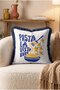 Pasta La Vista Written Fringed Cushion Cover - Navy Blue Tasseled Kitchen Themed Pillowcase - 5