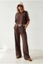 Women's Brown Waist Detailed Trousers Blouse Modal Buttoned Suit Tkm-19000502 - 4